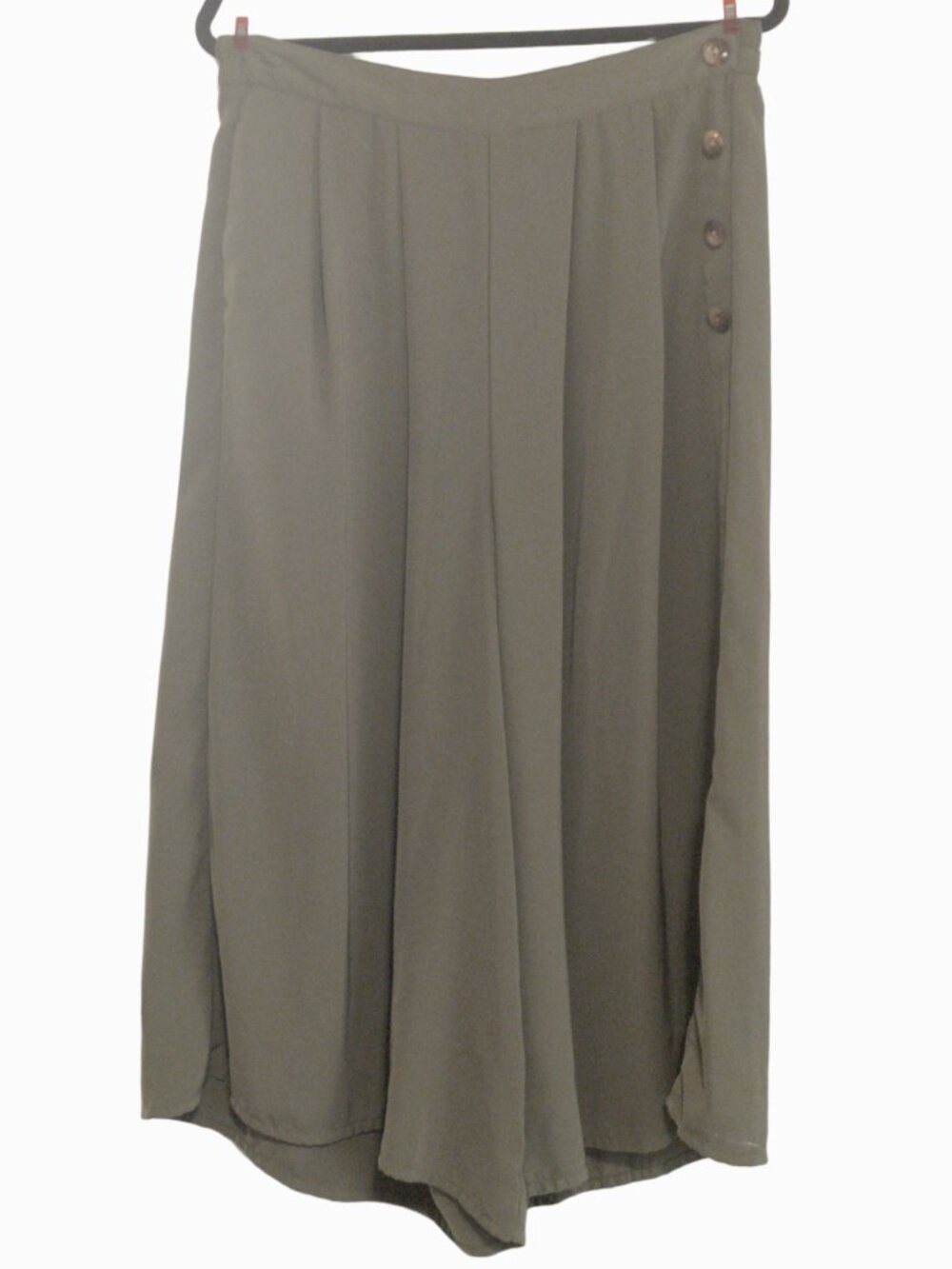 Olive Green Pleated Culottes Japanese Size LL Wide Leg Button Elastic Baggy JPN